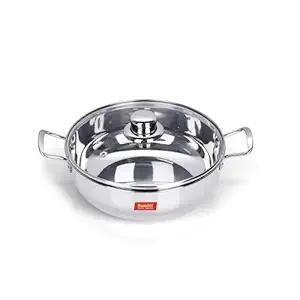 Sumeet Stainless Steel Kadhai with Glass Lid (1.5 litres, Steel)